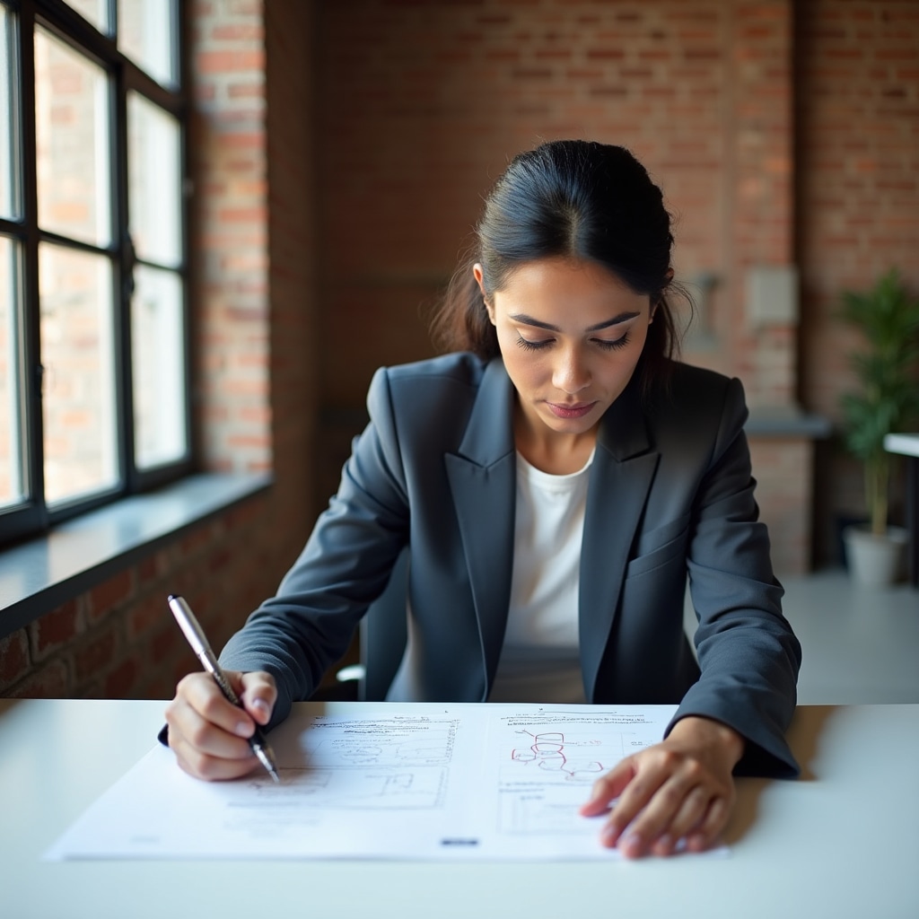 Person reviewing financial habit worksheet at a clean modern desk